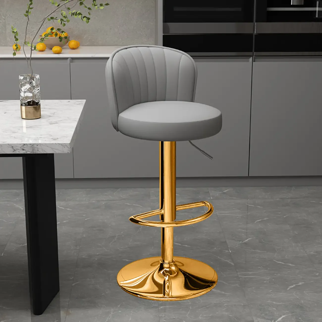 Contemporary Leather Upholstered Bar Stools with Low Back Image - 38