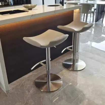 Modern Adjustable Faux Leather Swivel Bar Stools Image - 2