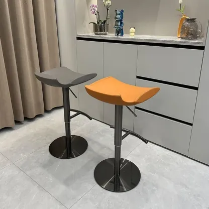 Modern Adjustable Faux Leather Swivel Bar Stools Image - 5