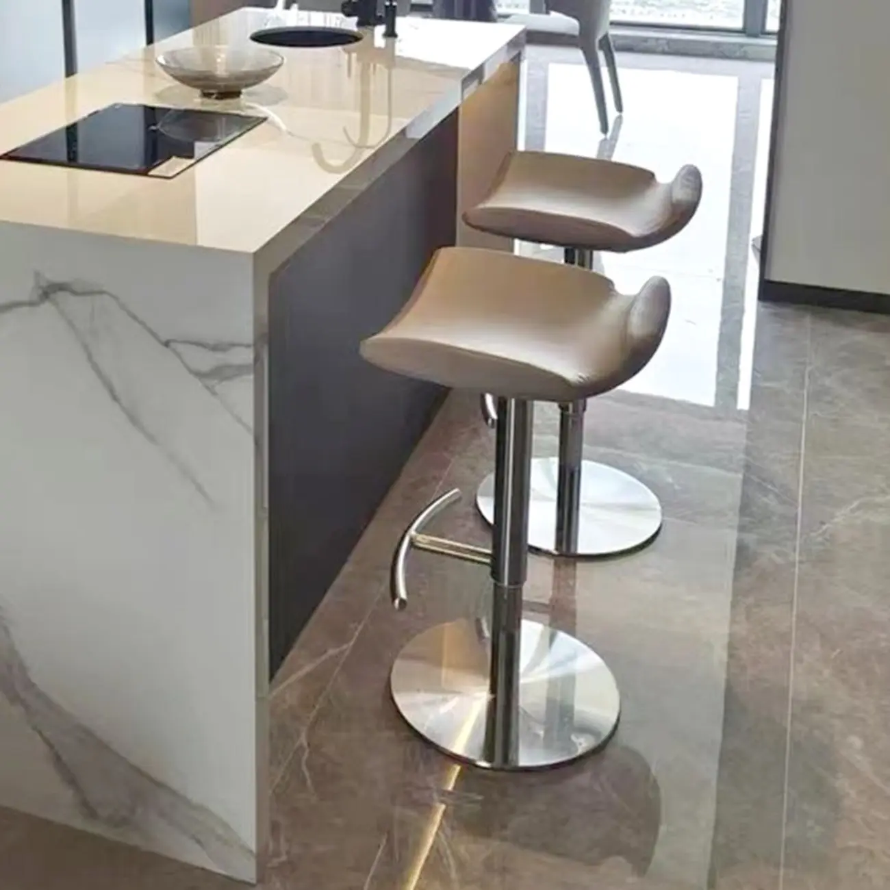 Modern Adjustable Faux Leather Swivel Bar Stools Image - 1 | homeyfad