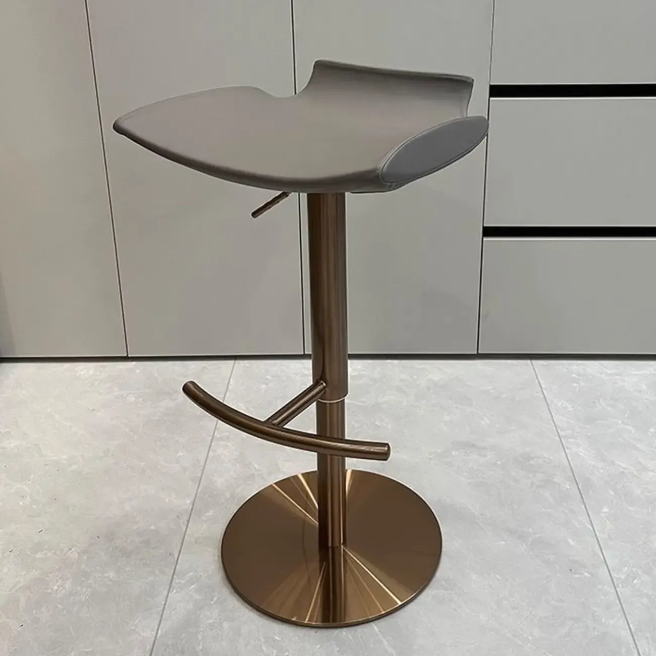 Modern Adjustable Faux Leather Swivel Bar Stools Image - 10
