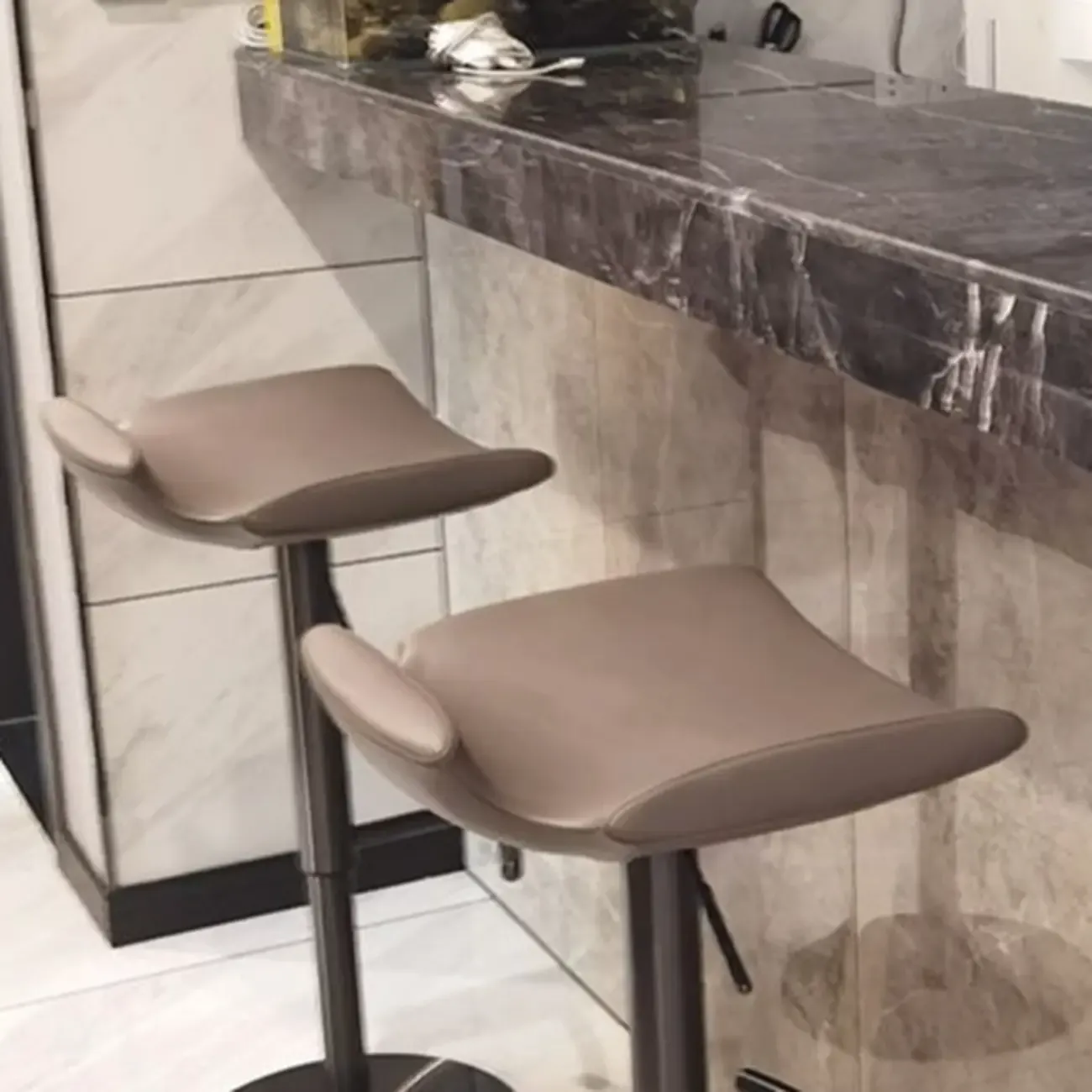 Modern Adjustable Faux Leather Swivel Bar Stools Image - 3