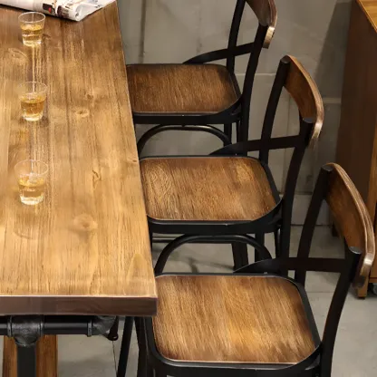 Rectangle Distressed Brown Wood Bar Table With Footrest Image - 5