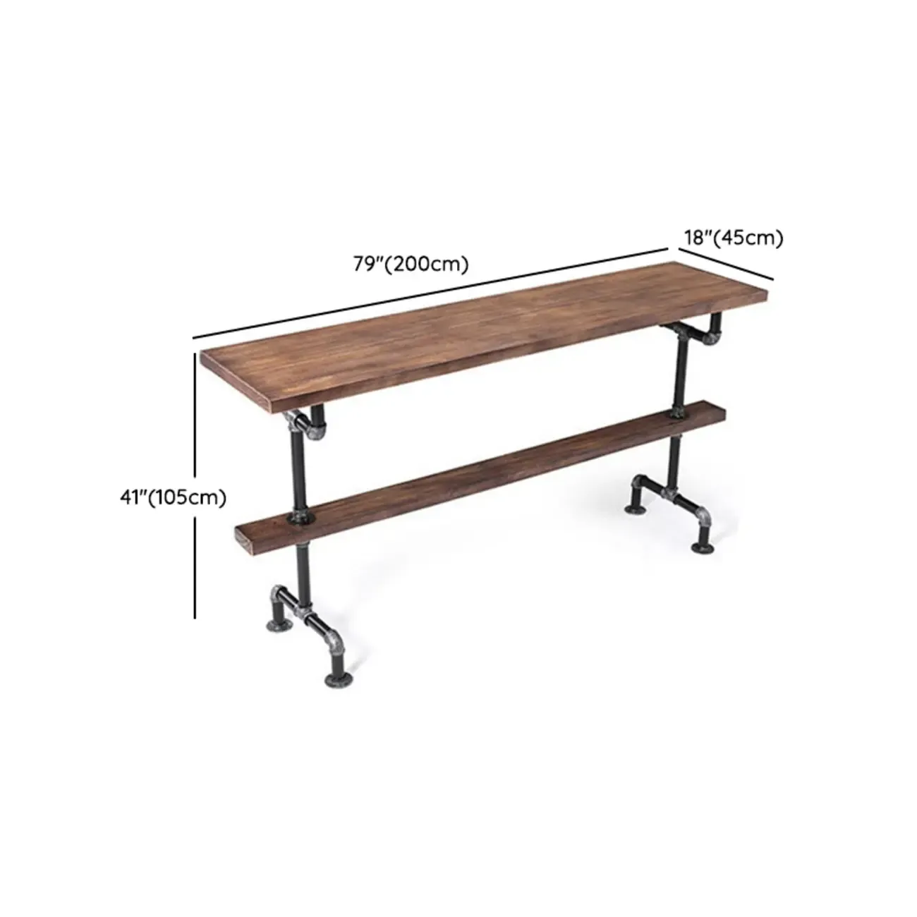 Rectangle Distressed Brown Wood Bar Table With Footrest Image - 13