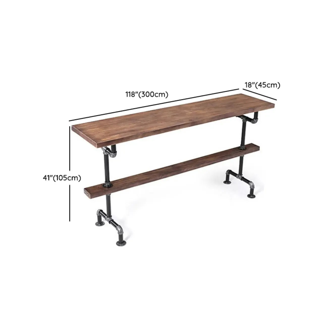 Rectangle Distressed Brown Wood Bar Table With Footrest Image - 18