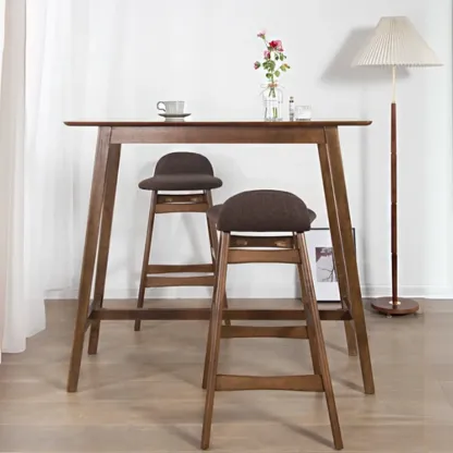 Scandinavian Brown Wooden Rubberwood Footrest Bar Tables Image - 5