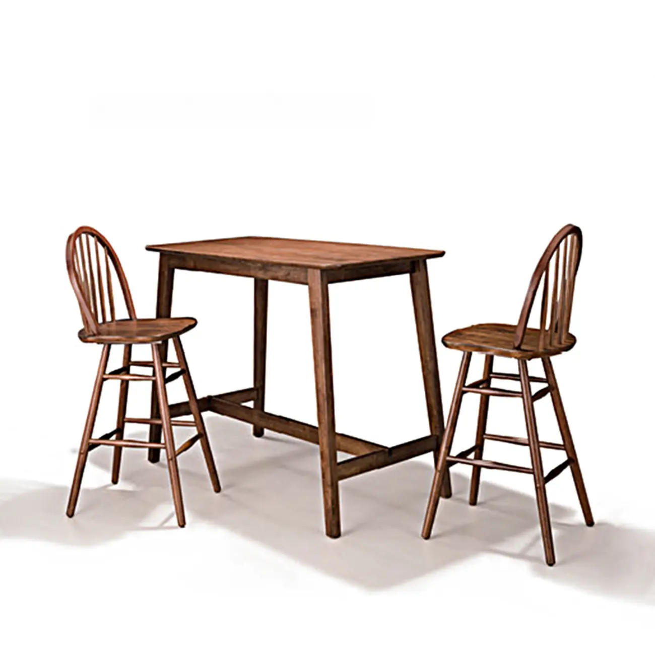 Scandinavian Brown Wooden Rubberwood Footrest Bar Tables Image - 7 | homeyfad