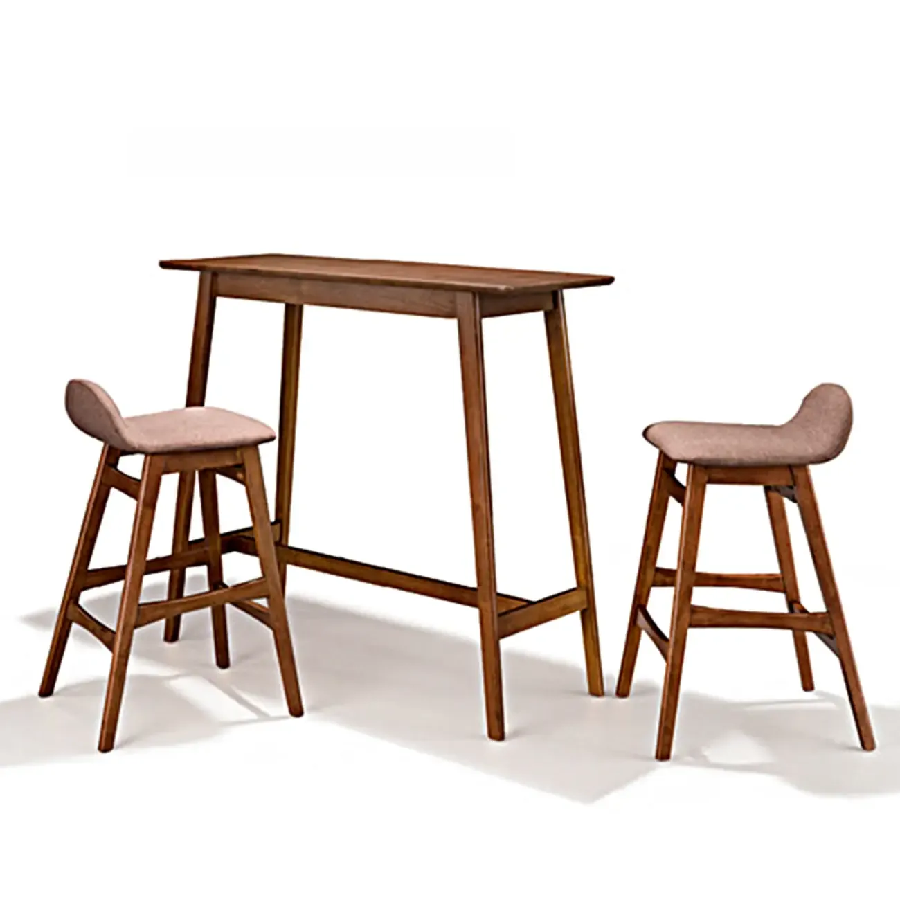 Scandinavian Brown Wooden Rubberwood Footrest Bar Tables Image - 8
