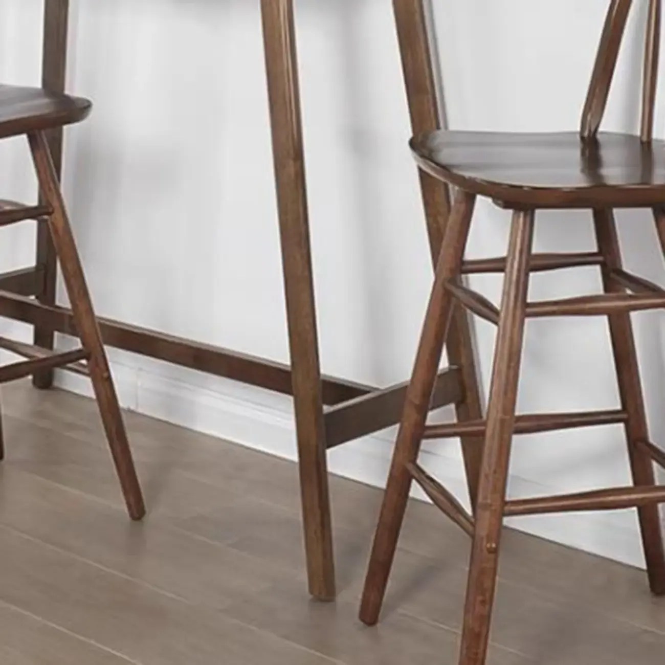 Scandinavian Brown Wooden Rubberwood Footrest Bar Tables Image - 10