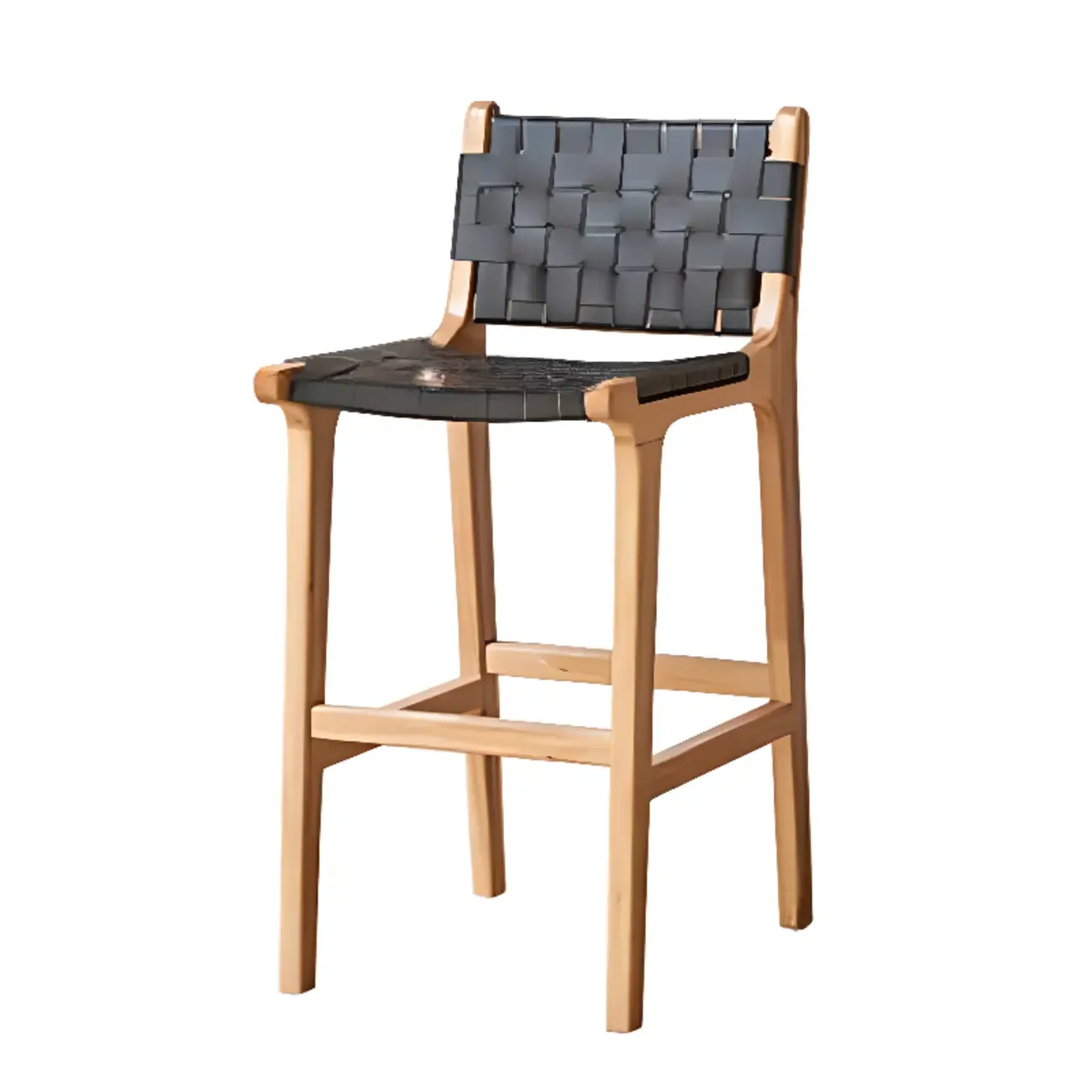 Rustic Wood Wicker Seat Counter Bar Stools with Back Image - 9