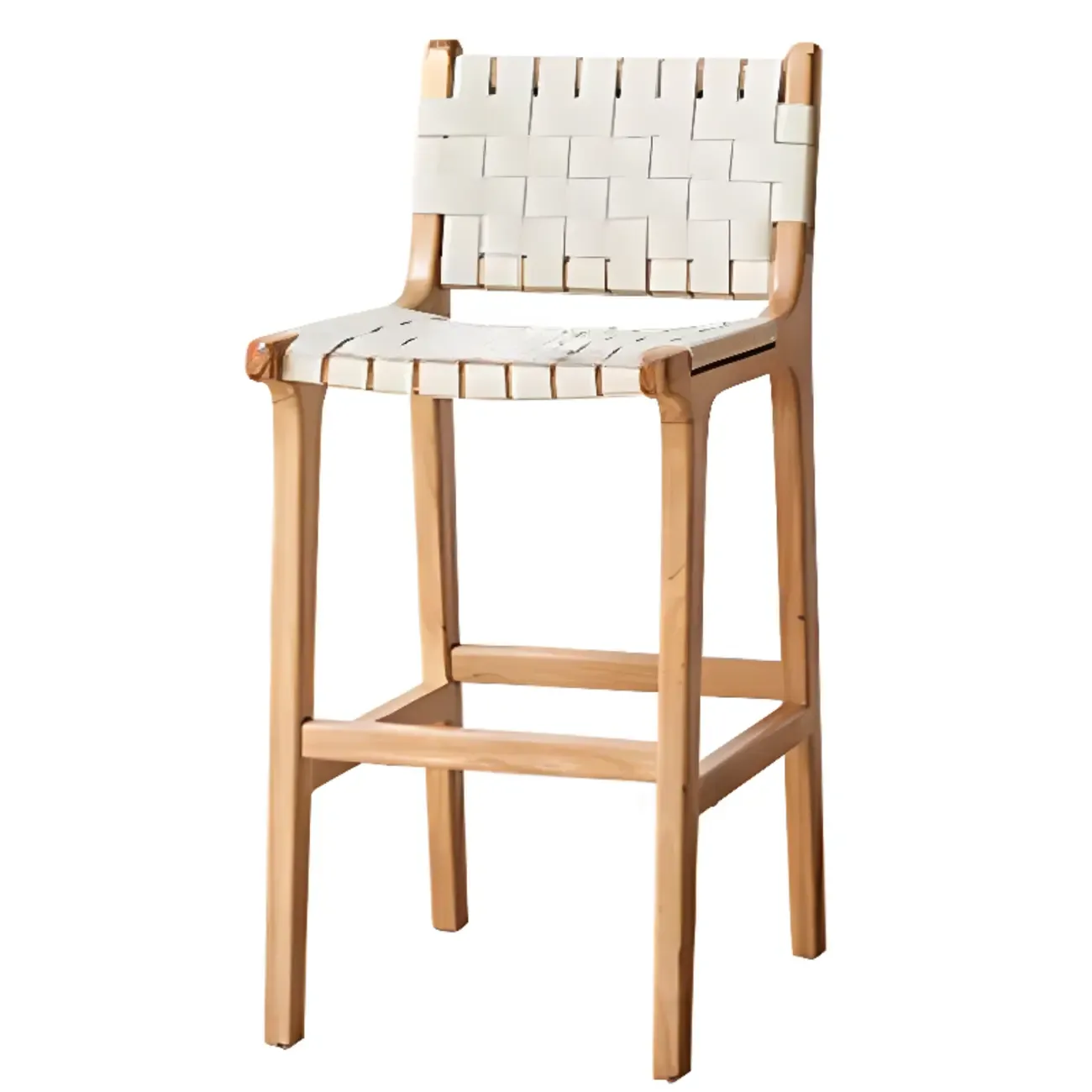 Rustic Wood Wicker Seat Counter Bar Stools with Back Image - 11