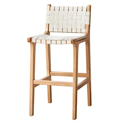 Rustic Wood Wicker Seat Counter Bar Stools with Back Image - 11