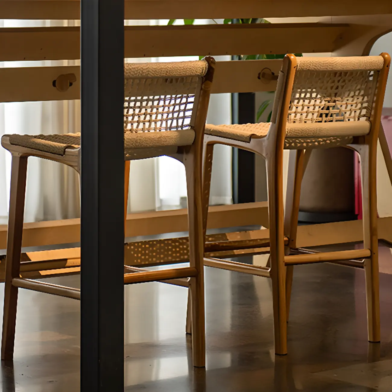 Rustic Wood Wicker Seat Counter Bar Stools with Back Image - 5 | homeyfad