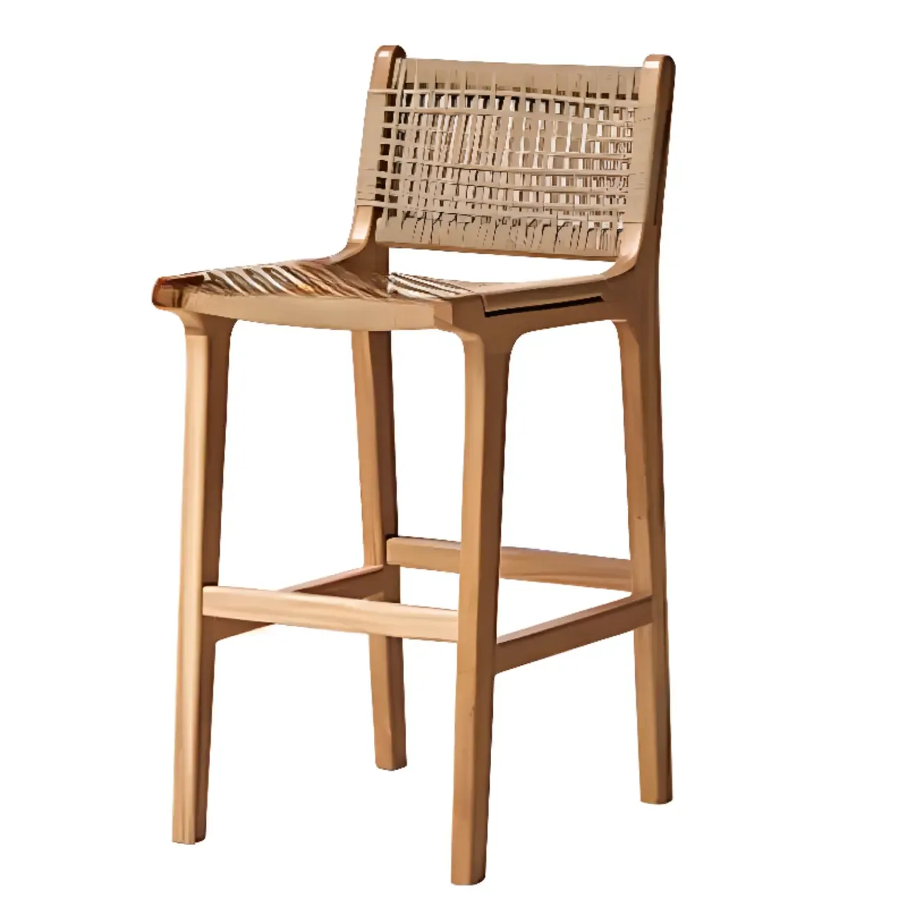 Rustic Wood Wicker Seat Counter Bar Stools with Back Image - 13