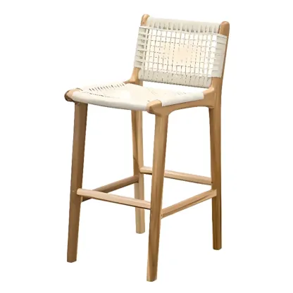 Rustic Wood Wicker Seat Counter Bar Stools with Back Image - 15