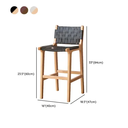 Rustic Wood Wicker Seat Counter Bar Stools with Back Image - 19