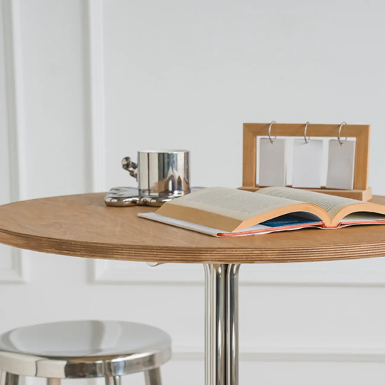 Modern Natural Wood Silver Metal Cross Legs Bar Tables Image - 18 | homeyfad