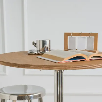 Modern Natural Wood Silver Metal Cross Legs Bar Tables Image - 18