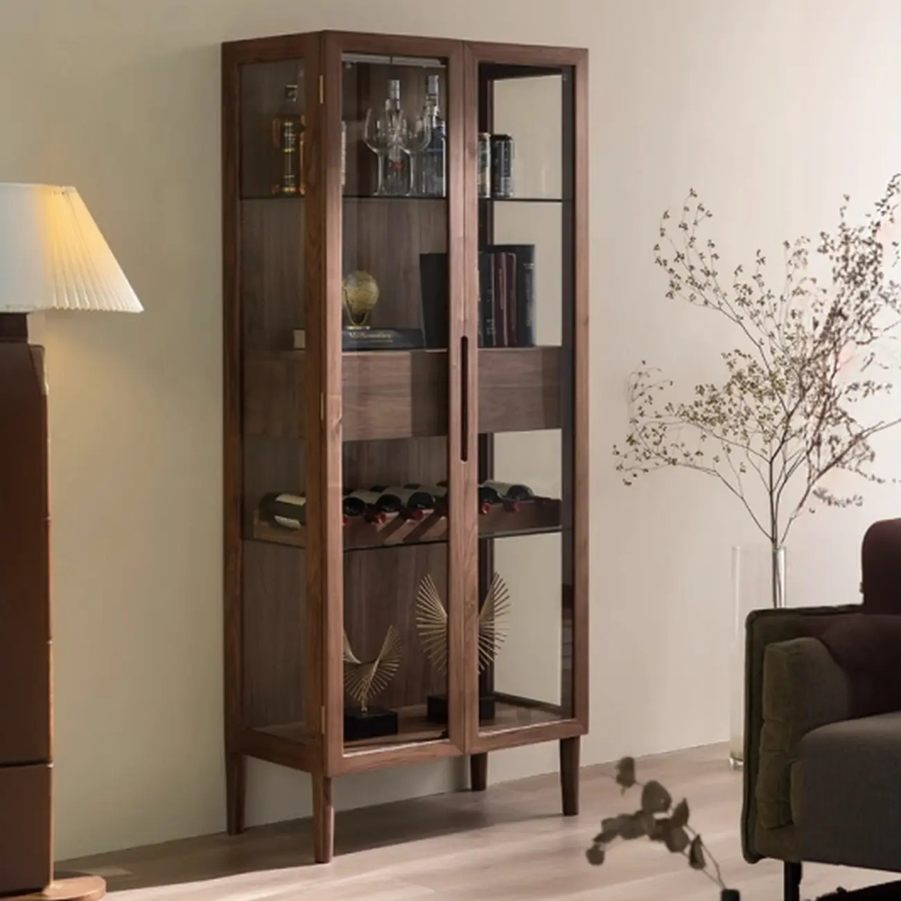 Sitting Room Old School Walnut Glass Cabinet with Illuminating Image - 3 | homeyfad