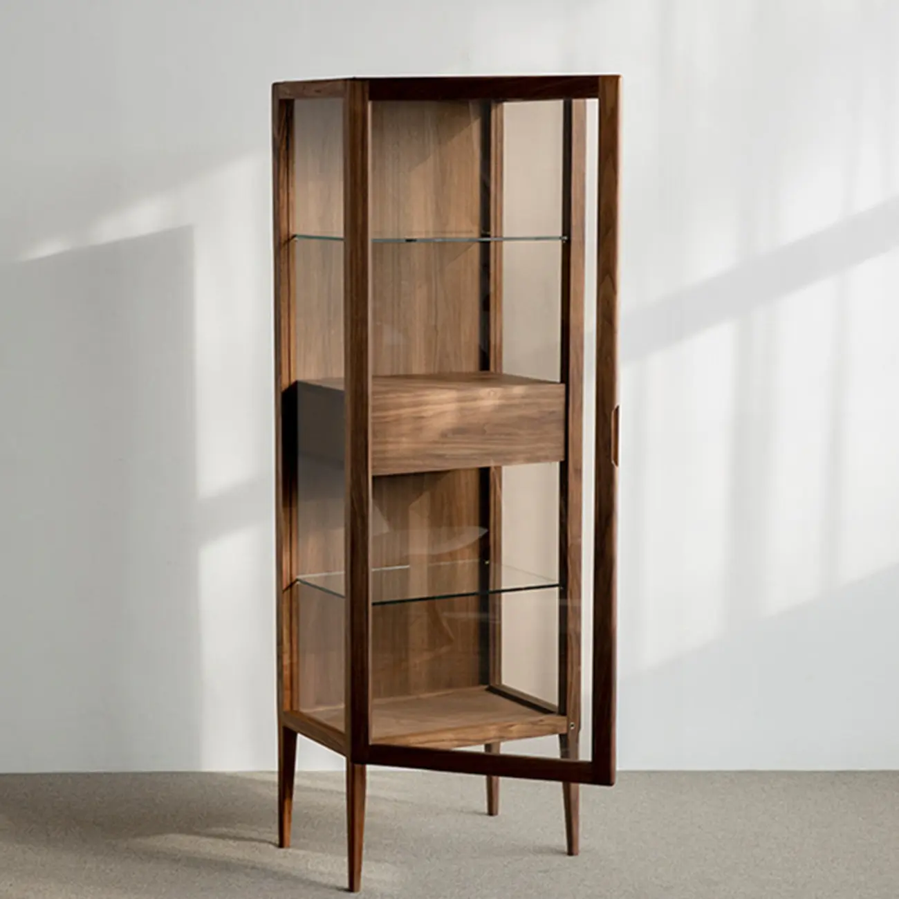 Sitting Room Old School Walnut Glass Cabinet with Illuminating Image - 4 | homeyfad