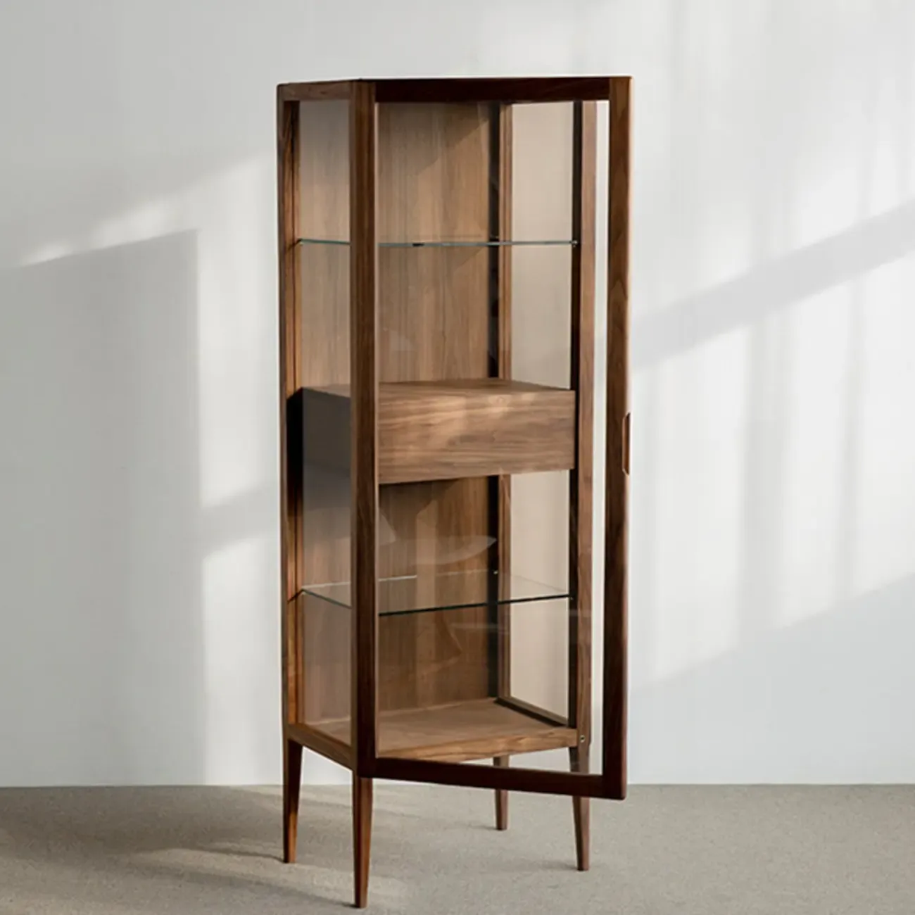 Sitting Room Old School Walnut Glass Cabinet with Illuminating | HomeyFad
