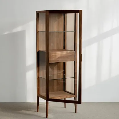 Sitting Room Old School Walnut Glass Cabinet with Illuminating Image - 4