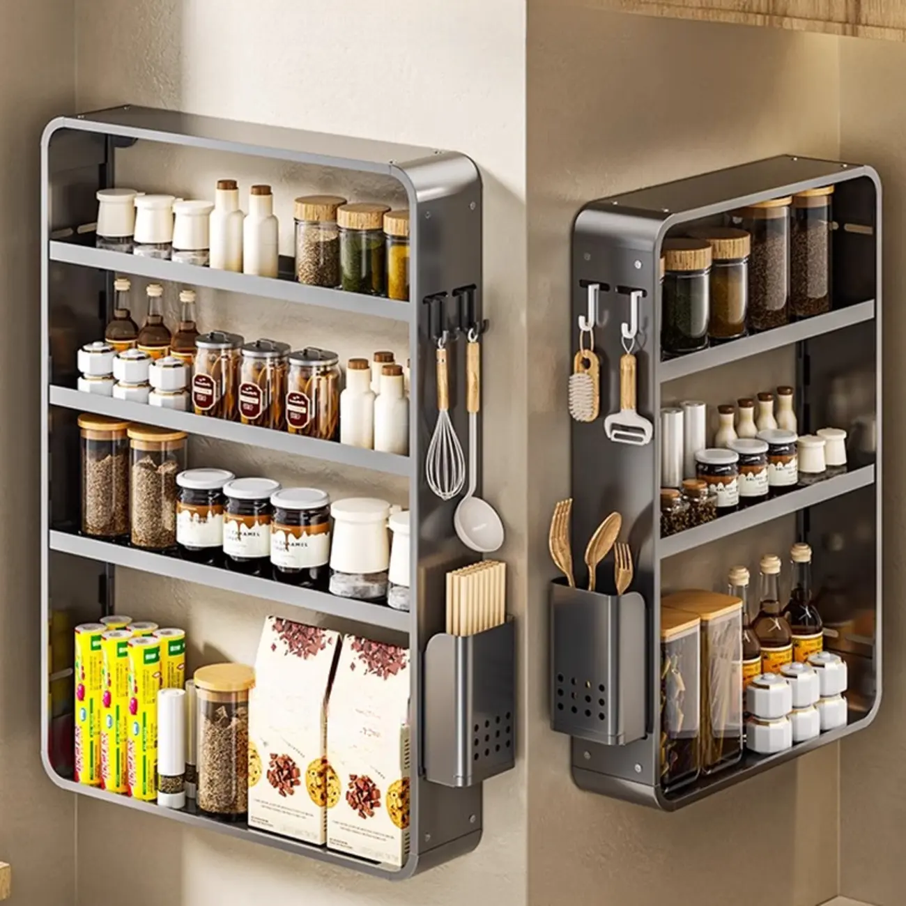 Simplistic Wall-installed Rack Shelf with Hooks, 4 Tiers/3 Tiers/2 Tiers Image - 1 | homeyfad