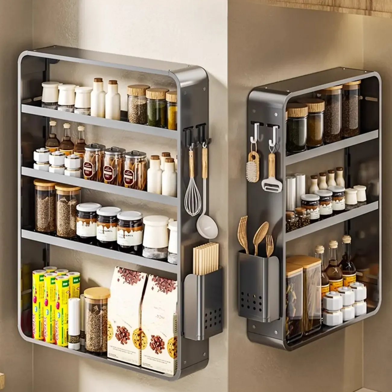 Simplistic Wall-installed Rack Shelf with Hooks, 4 Tiers/3 Tiers/2 Tiers Image - 1
