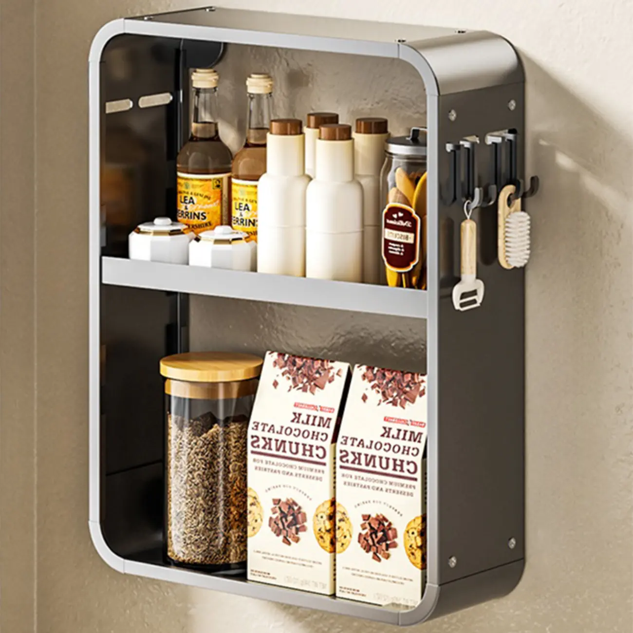 Simplistic Wall-installed Rack Shelf with Hooks, 4 Tiers/3 Tiers/2 Tiers Image - 2 | homeyfad