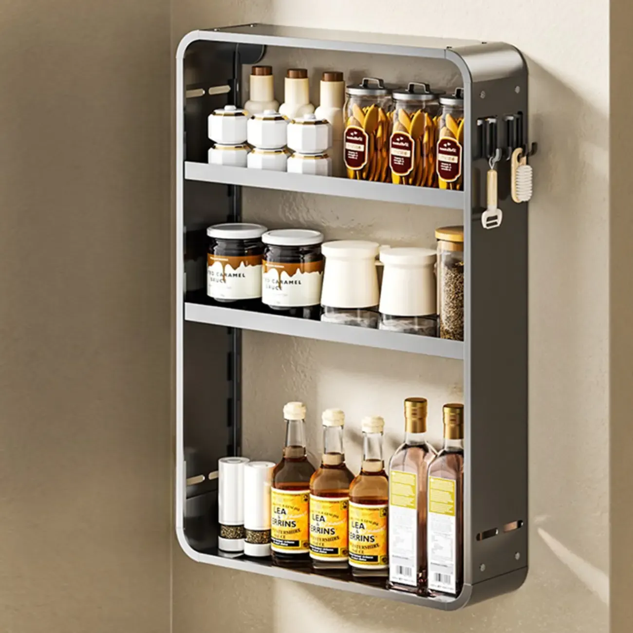 Simplistic Wall-installed Rack Shelf with Hooks, 4 Tiers/3 Tiers/2 Tiers Image - 3