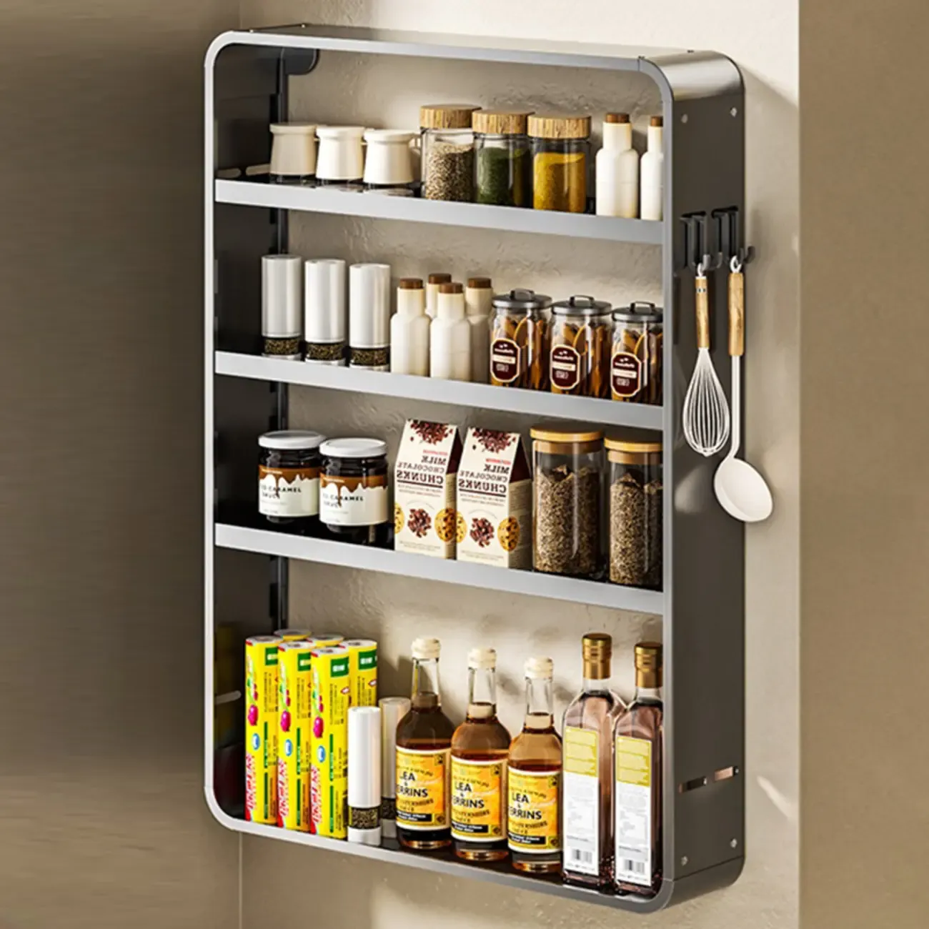 Simplistic Wall-installed Rack Shelf with Hooks, 4 Tiers/3 Tiers/2 Tiers Image - 4