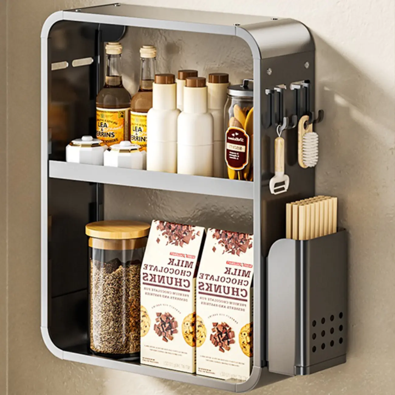 Simplistic Wall-installed Rack Shelf with Hooks, 4 Tiers/3 Tiers/2 Tiers Image - 5 | homeyfad