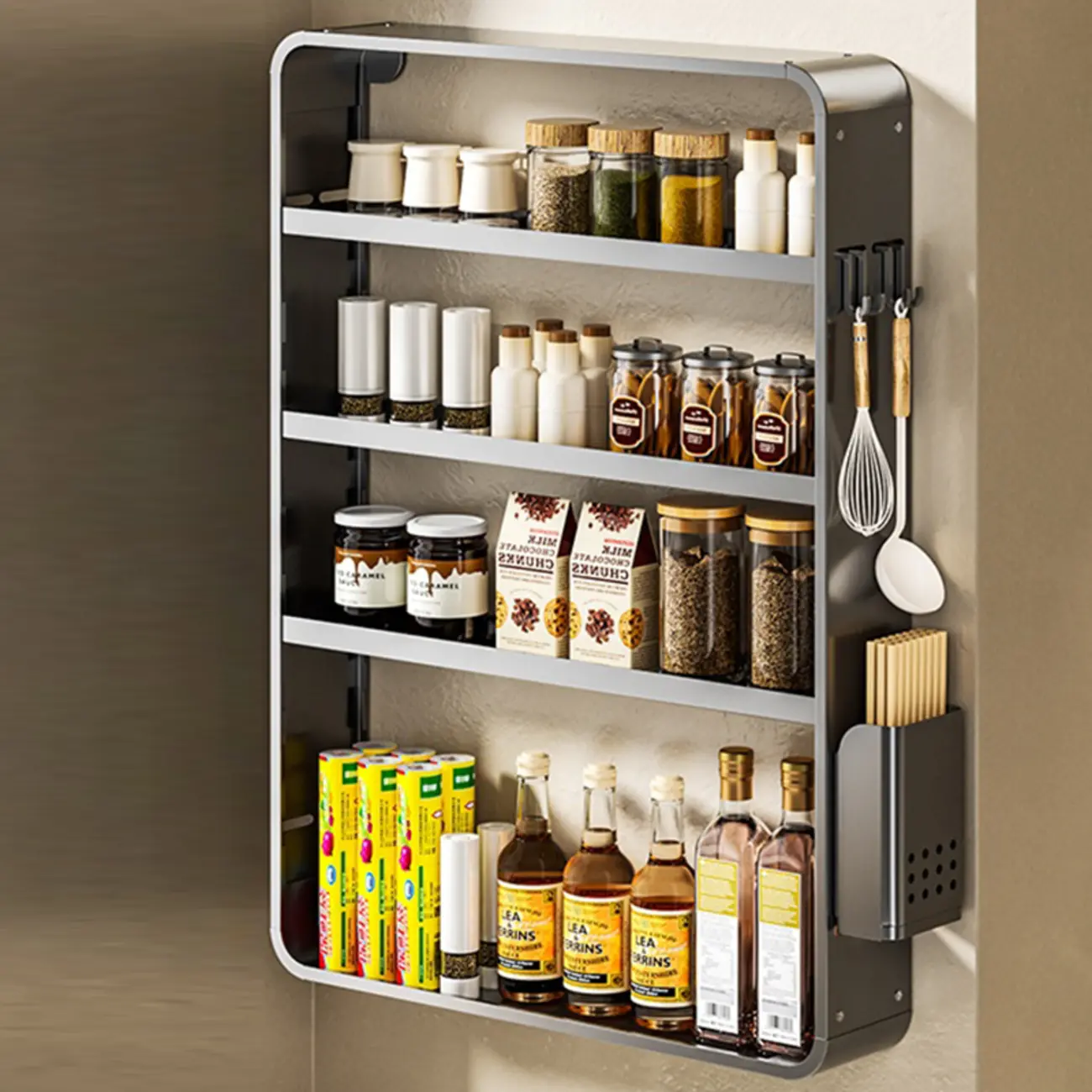 Simplistic Wall-installed Rack Shelf with Hooks, 4 Tiers/3 Tiers/2 Tiers Image - 6 | homeyfad