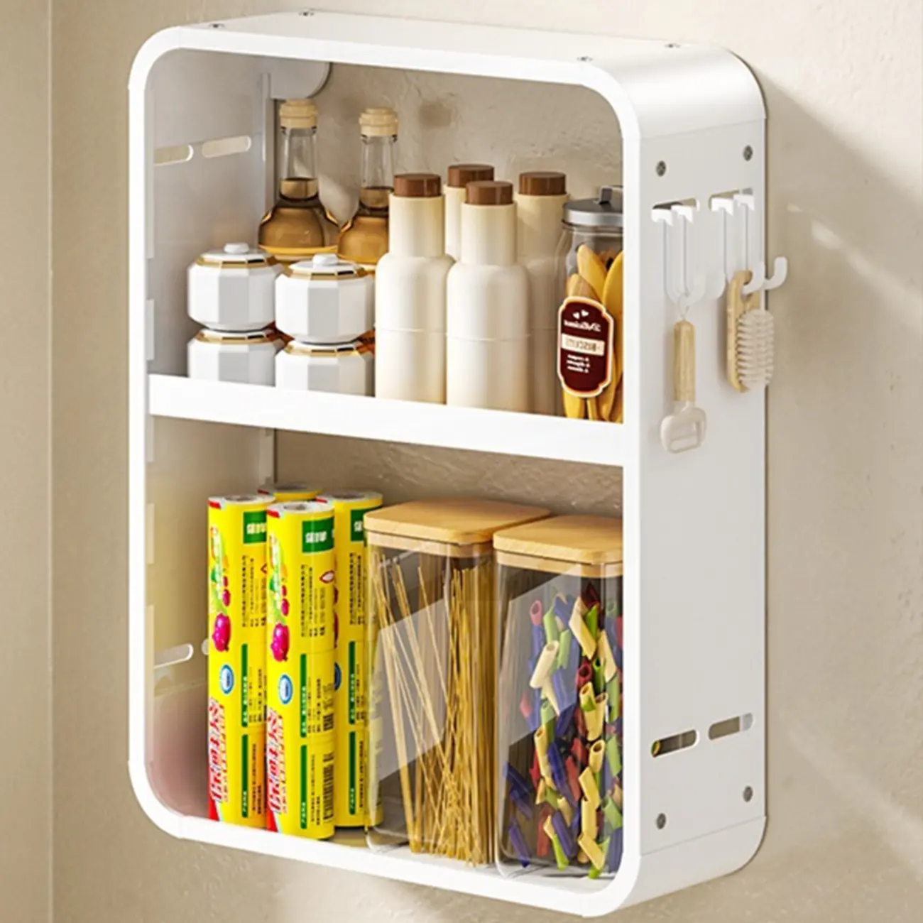 Simplistic Wall-installed Rack Shelf with Hooks, 4 Tiers/3 Tiers/2 Tiers Image - 7 | homeyfad