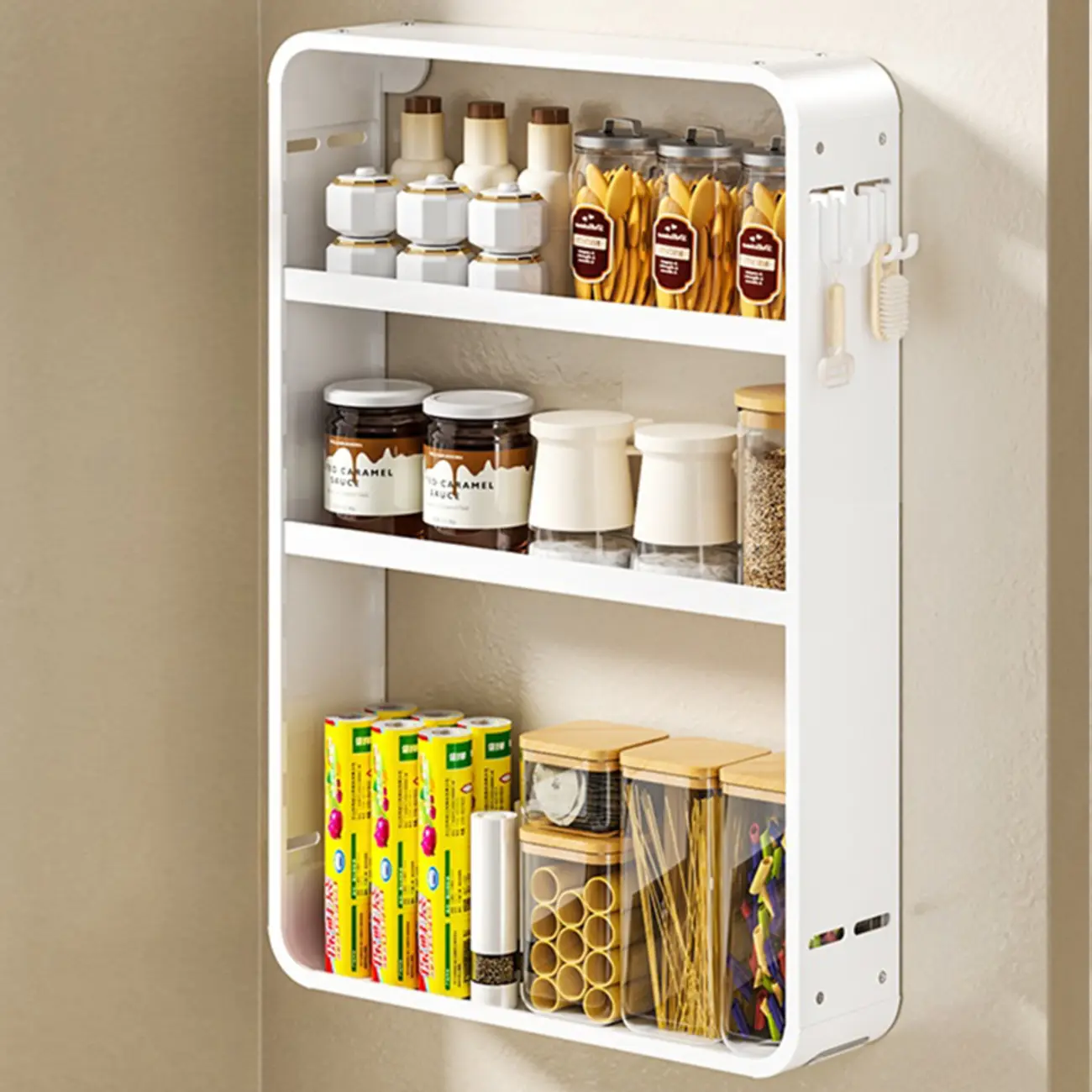 Simplistic Wall-installed Rack Shelf with Hooks, 4 Tiers/3 Tiers/2 Tiers Image - 13 | homeyfad
