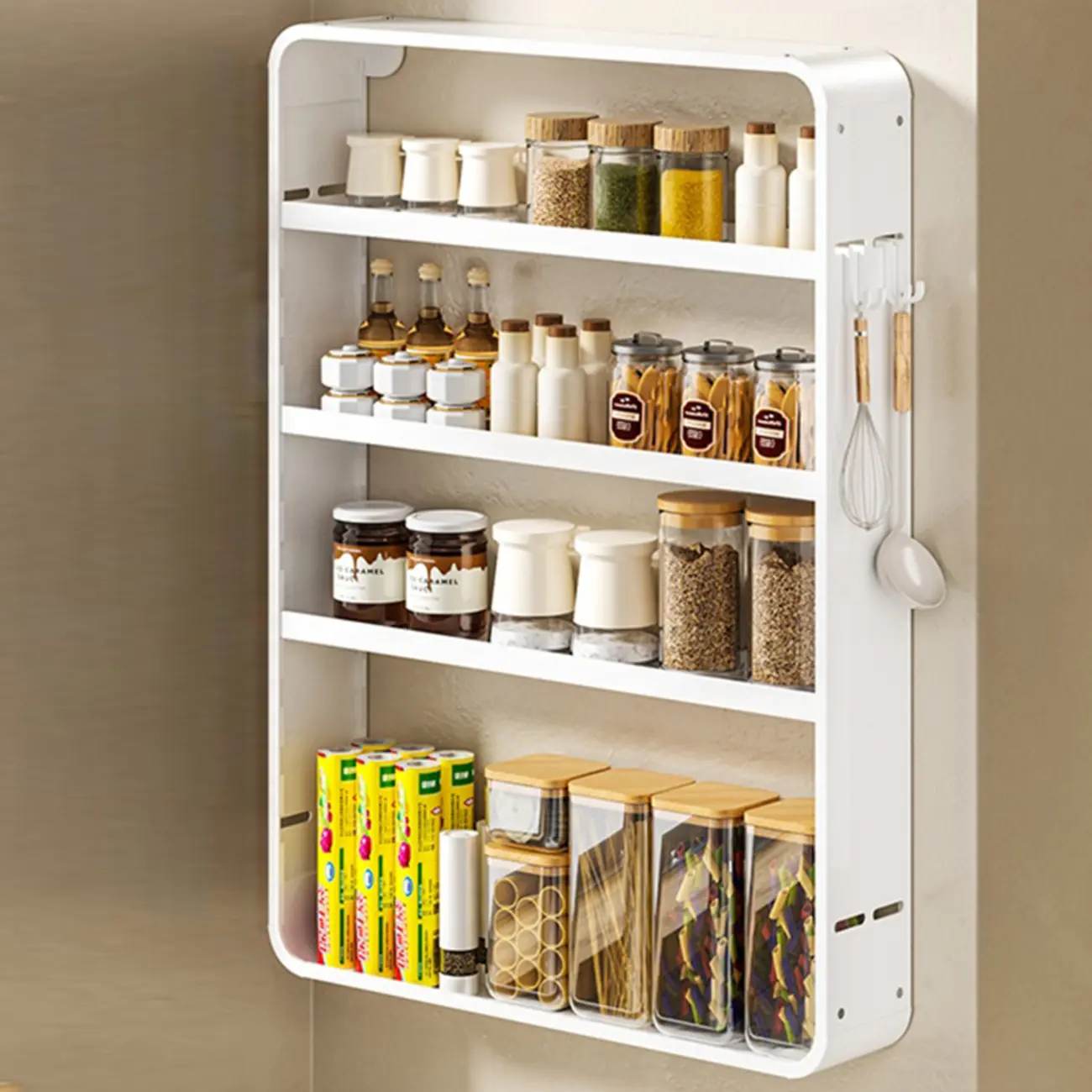Simplistic Wall-installed Rack Shelf with Hooks, 4 Tiers/3 Tiers/2 Tiers Image - 14 | homeyfad