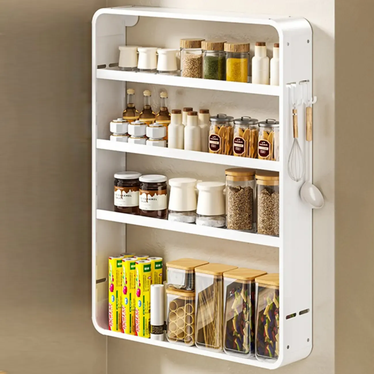 Simplistic Wall-installed Rack Shelf with Hooks, 4 Tiers/3 Tiers/2 Tiers Image - 14