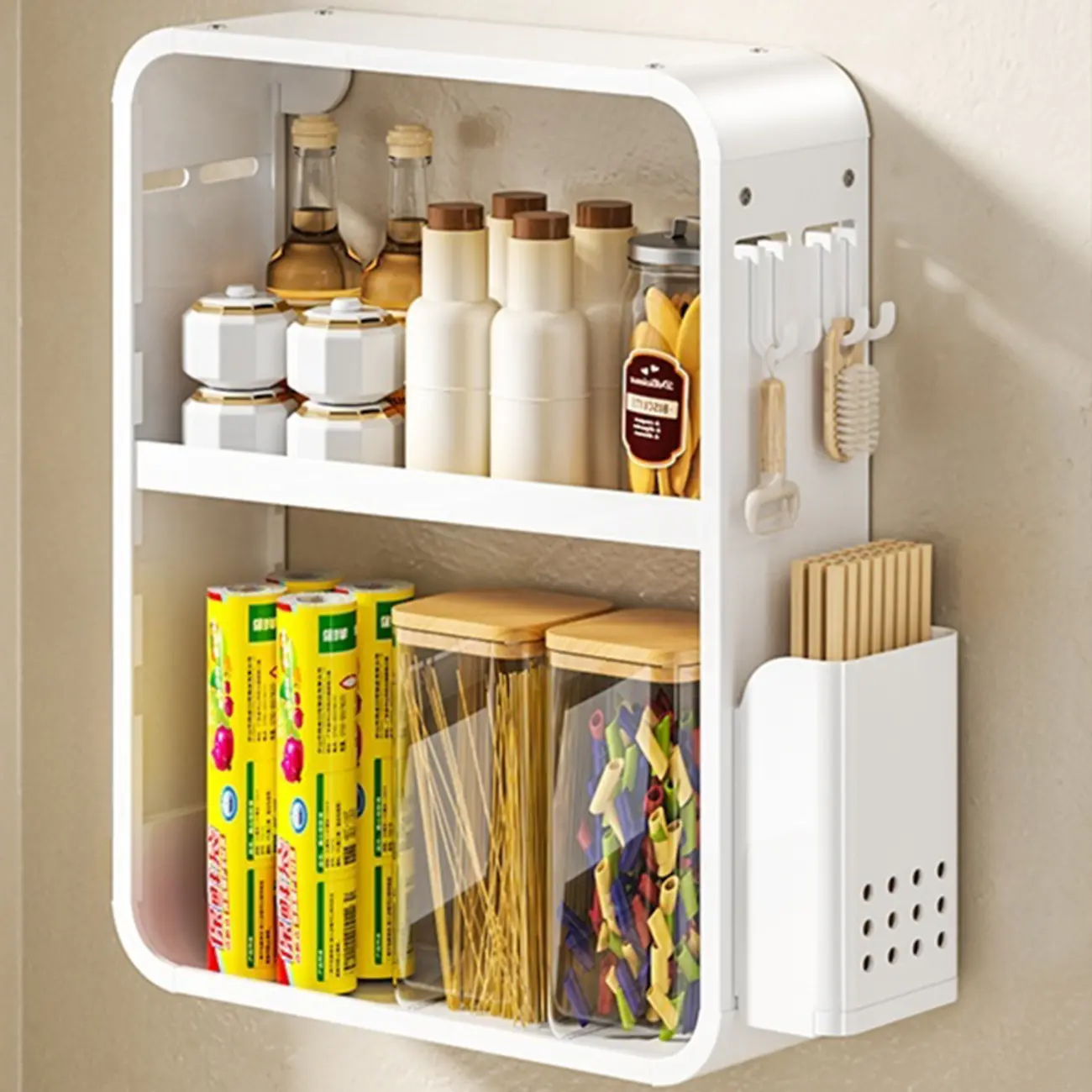 Simplistic Wall-installed Rack Shelf with Hooks, 4 Tiers/3 Tiers/2 Tiers Image - 15 | homeyfad