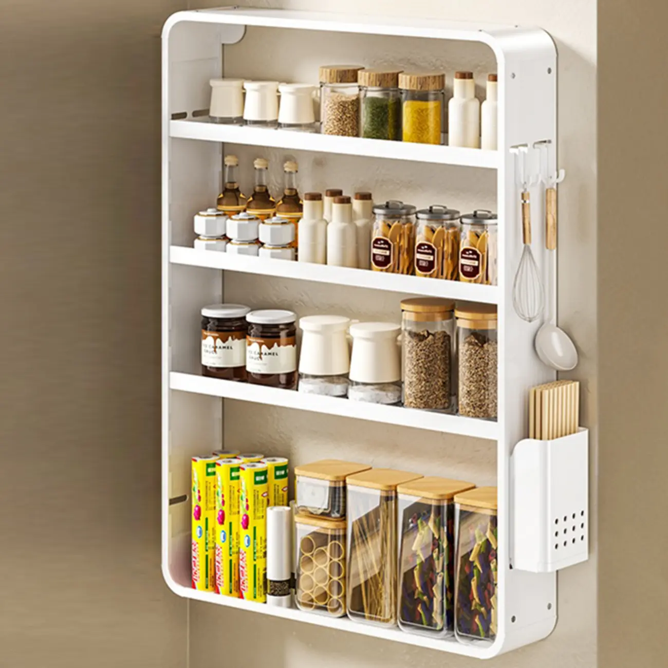 Simplistic Wall-installed Rack Shelf with Hooks, 4 Tiers/3 Tiers/2 Tiers Image - 17 | homeyfad