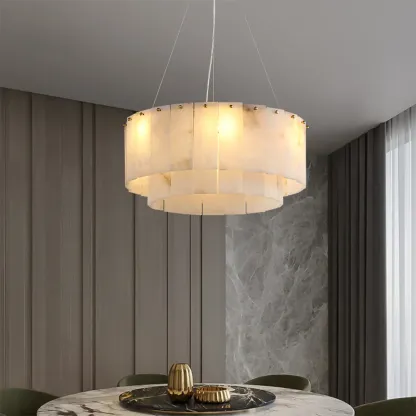 White Circular Alabaster Modern Ring Chandelier Light Image - 4