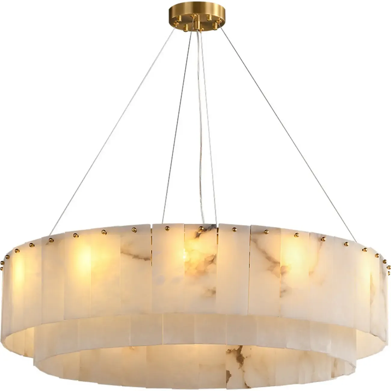 White Circular Alabaster Modern Ring Chandelier Light Image - 9