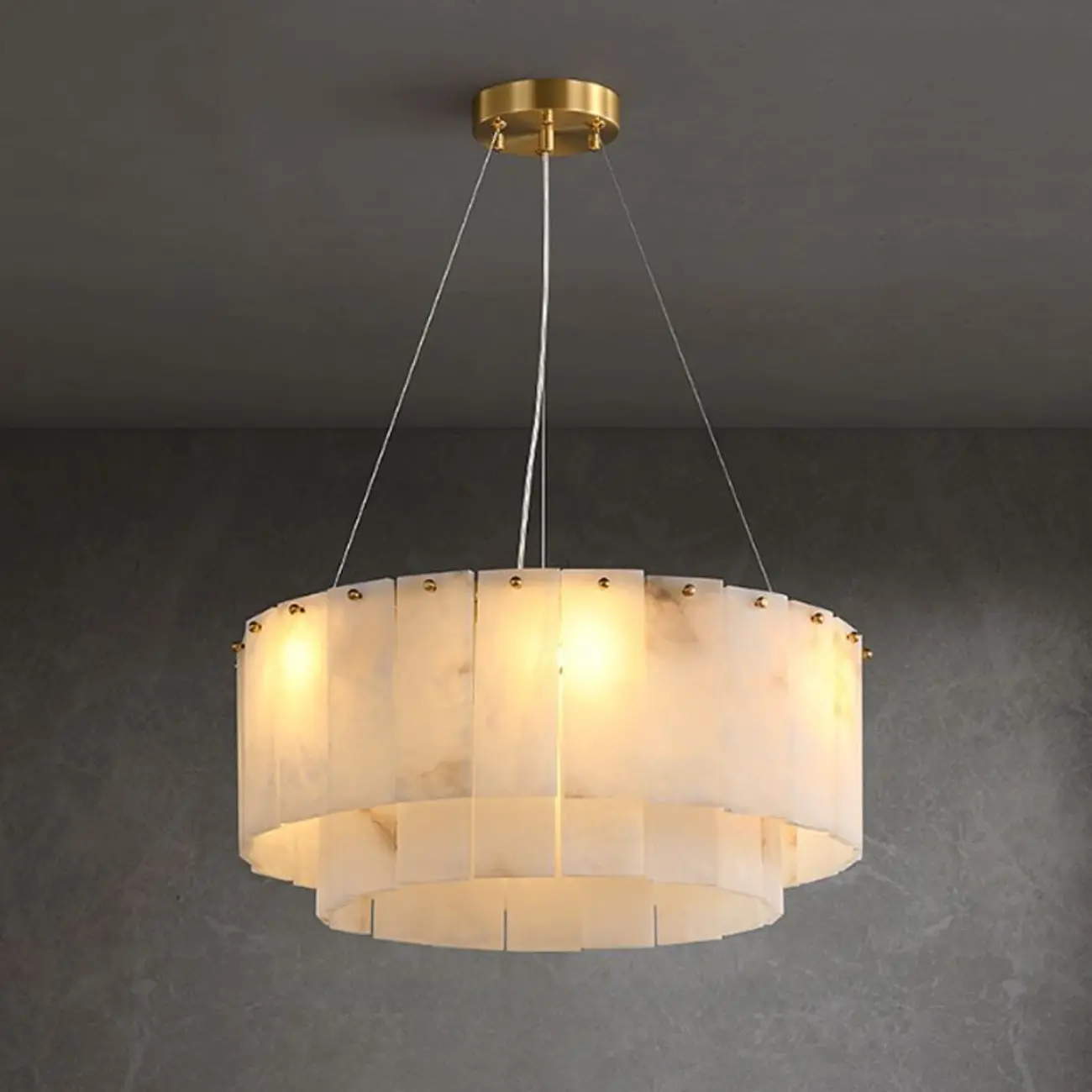White Circular Alabaster Modern Ring Chandelier Light Image - 5 | homeyfad