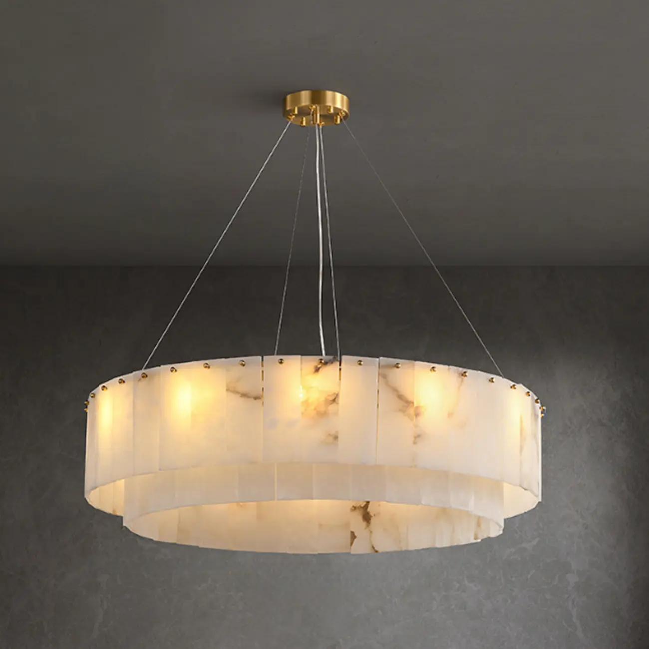 White Circular Alabaster Modern Ring Chandelier Light Image - 6 | homeyfad