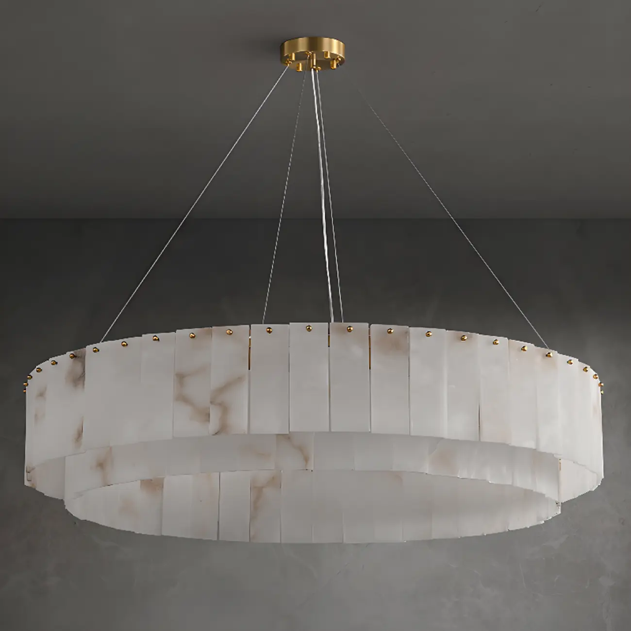 White Circular Alabaster Modern Ring Chandelier Light Image - 8 | homeyfad