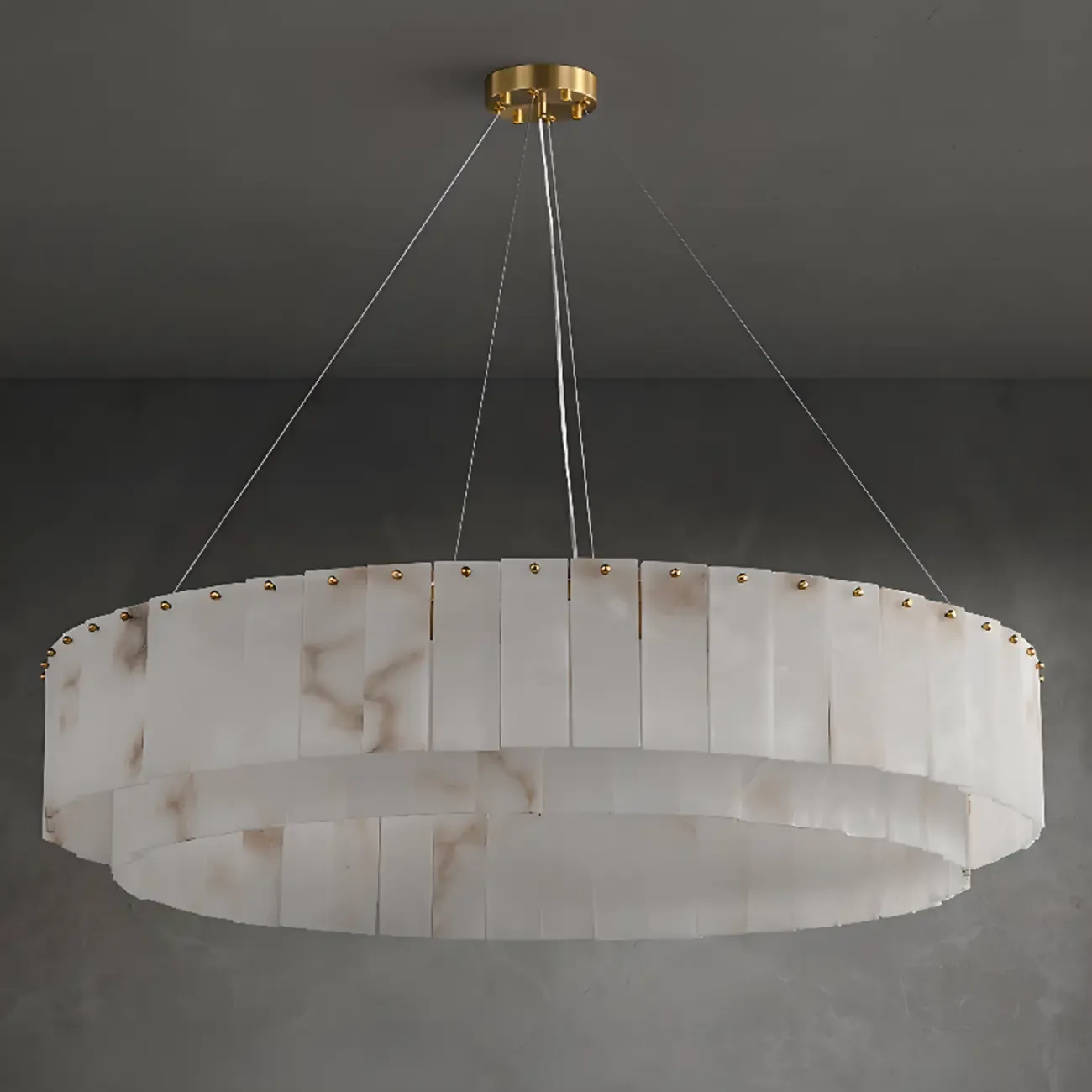 White Circular Alabaster Modern Ring Chandelier Light Image - 8