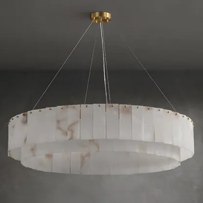 White Circular Alabaster Modern Ring Chandelier Light Image - 8