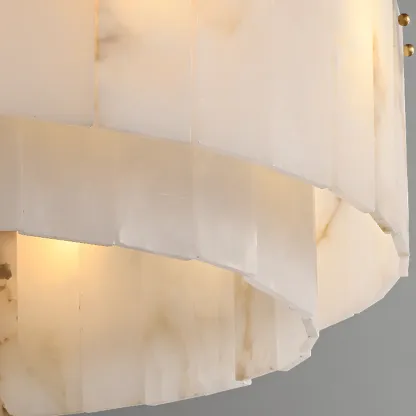 White Circular Alabaster Modern Ring Chandelier Light Image - 10