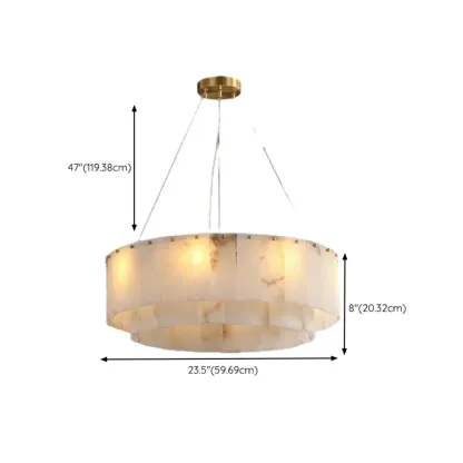 White Circular Alabaster Modern Ring Chandelier Light Image - 14