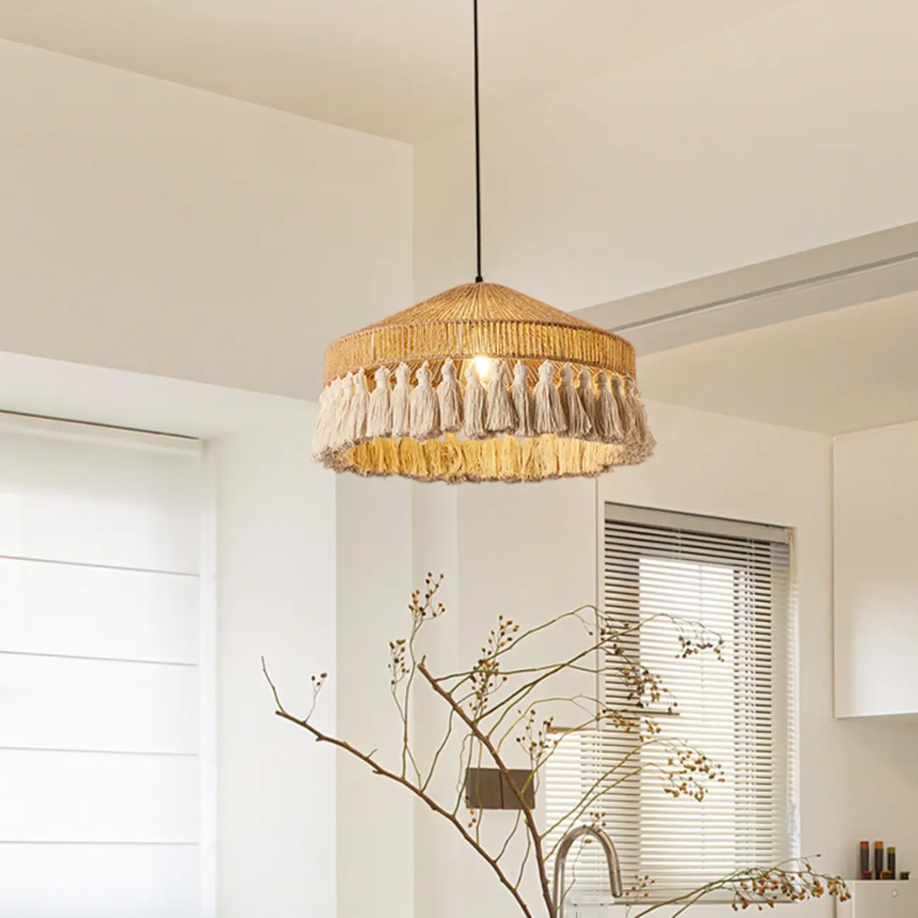 Oriental Dome Rope Shade Pendant Light for Dining Room Image - 1 | homeyfad