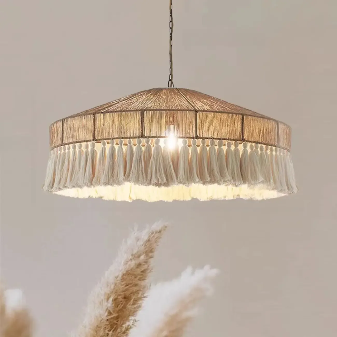 Oriental Dome Rope Shade Pendant Light for Dining Room Image - 3